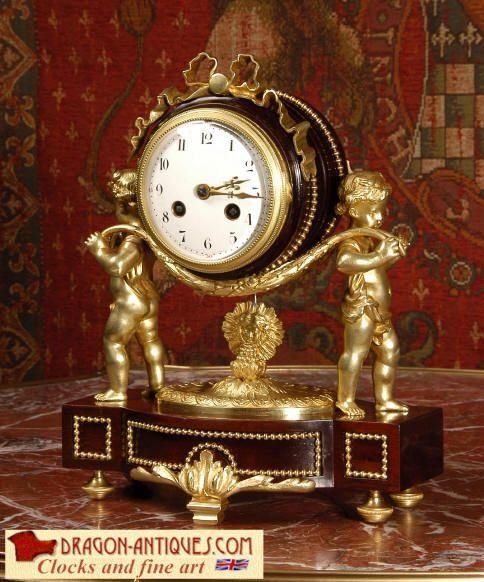 Beautiful Antique French Ormolu and Mahogany Boudoir Clock ~ French - Circa 1895 ~ French - Circa 1895